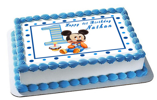 Baby Mickey Mouse 1st Birthday Edible Birthday Cake Topper