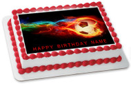 Flaming Soccer Ball Edible Birthday Cake Topper OR Cupcake Topper, Decor