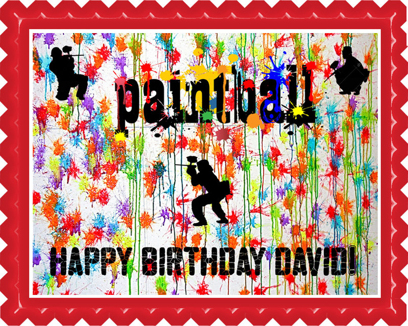 PAINTBALL Splatter Laser Tag Paint Party Edible Birthday Cake Topper