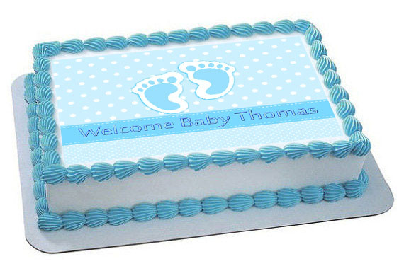 Baby Feet Foot Blue Edible Birthday Cake Topper