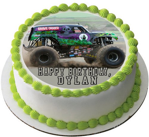 Grave Digger Monster Truck Edible Birthday Cake Topper