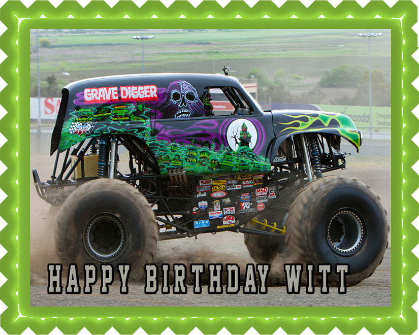 Grave Digger Monster Truck Edible Birthday Cake Topper