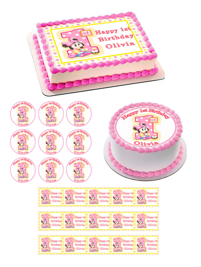 Baby Minnie Mouse 1st B Birthday Edible Birthday Cake Topper