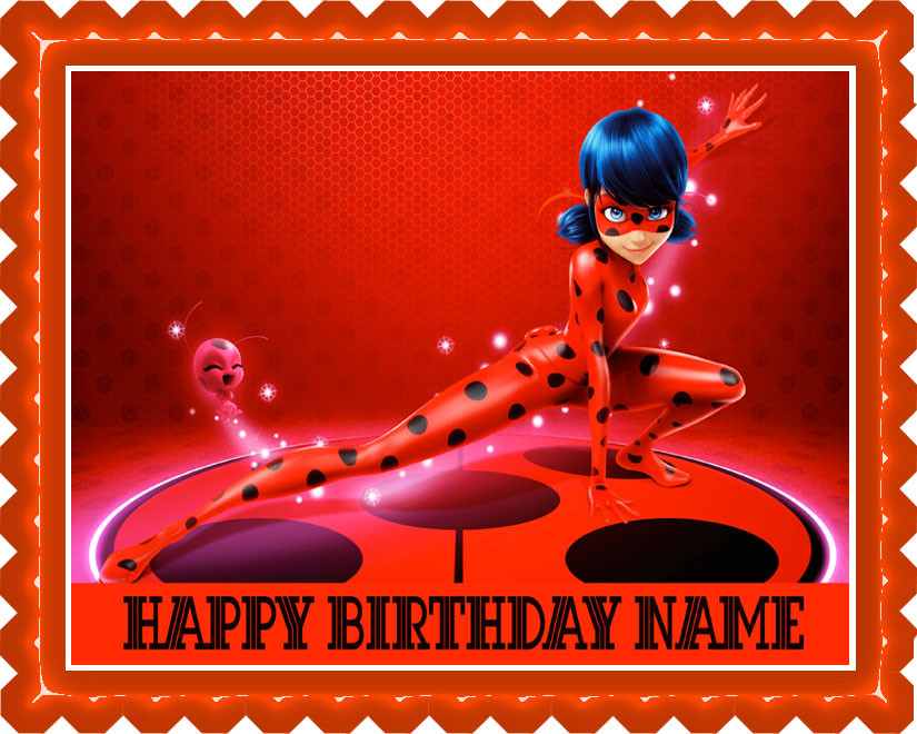 MIRACULOUS LADYBUG 8 INCH ROUND EDIBLE ICING CAKE TOPPER PERSONALISED