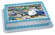 Airport With Planes - Edible Cake Topper OR Cupcake Topper, Decor