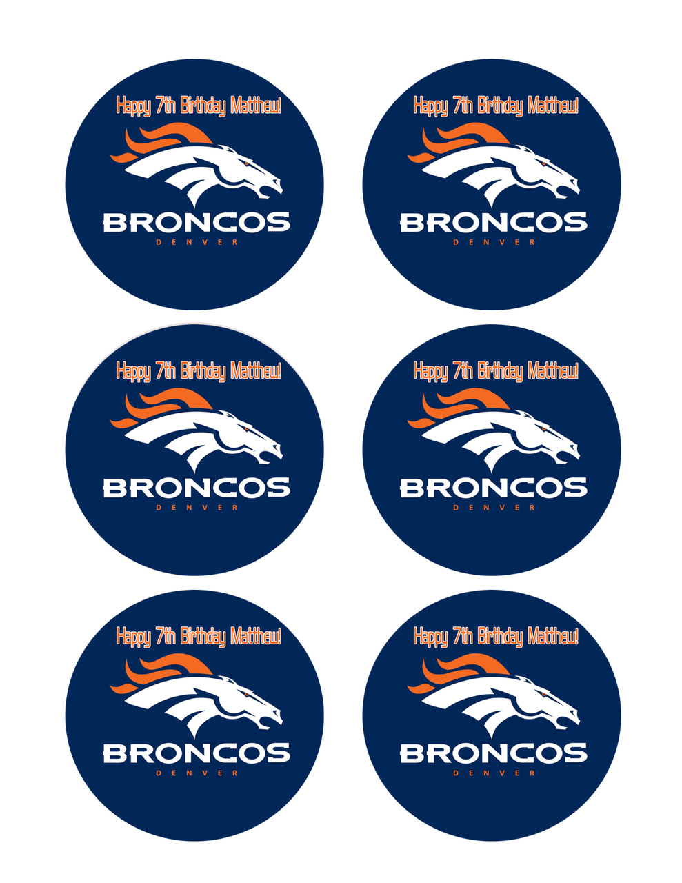 Denver Broncos Edible Birthday Cake Topper