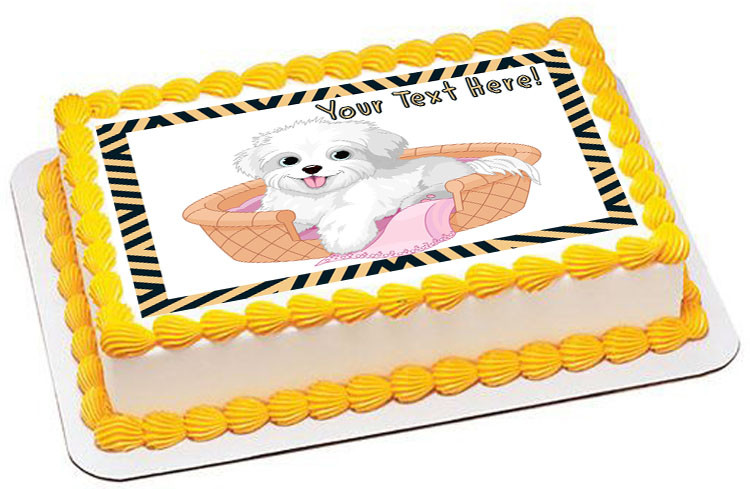 White Fluffy Dog Edible Birthday Cake Topper