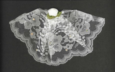 White Lace Headcovering With Rose & Swarovsky Crystals