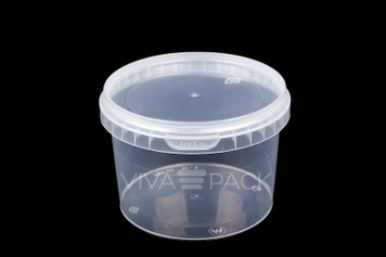 280ml Crystal Clear pot with resealable lid, Material: Polypropylene, Food friendly, tamper proof, 100% leak proof, Microwave, dishwasher and freezer safe.  