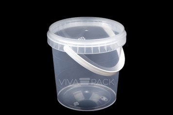 770ml Crystal Clear pot with resealable lid, Material: Polypropylene, Food friendly, tamper proof, 100% leak proof, Microwave, dishwasher and freezer safe.  