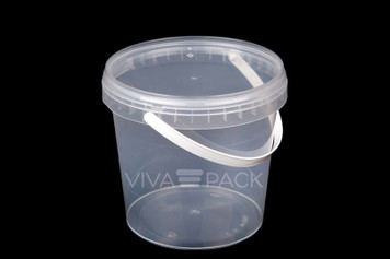 1180ml Crystal Clear pot with resealable lid, Material: Polypropylene, Food friendly, tamper proof, 100% leak proof, Microwave, dishwasher and freezer safe.  