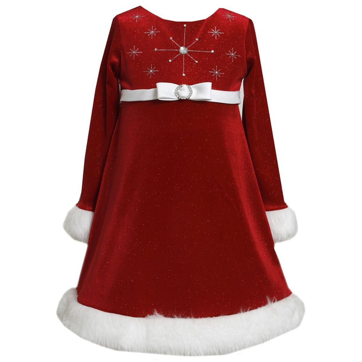 Bonnie Jean Santa Christmas Red Dress Velvet Sparkle Snowflake  Girls 2T 3T 4T