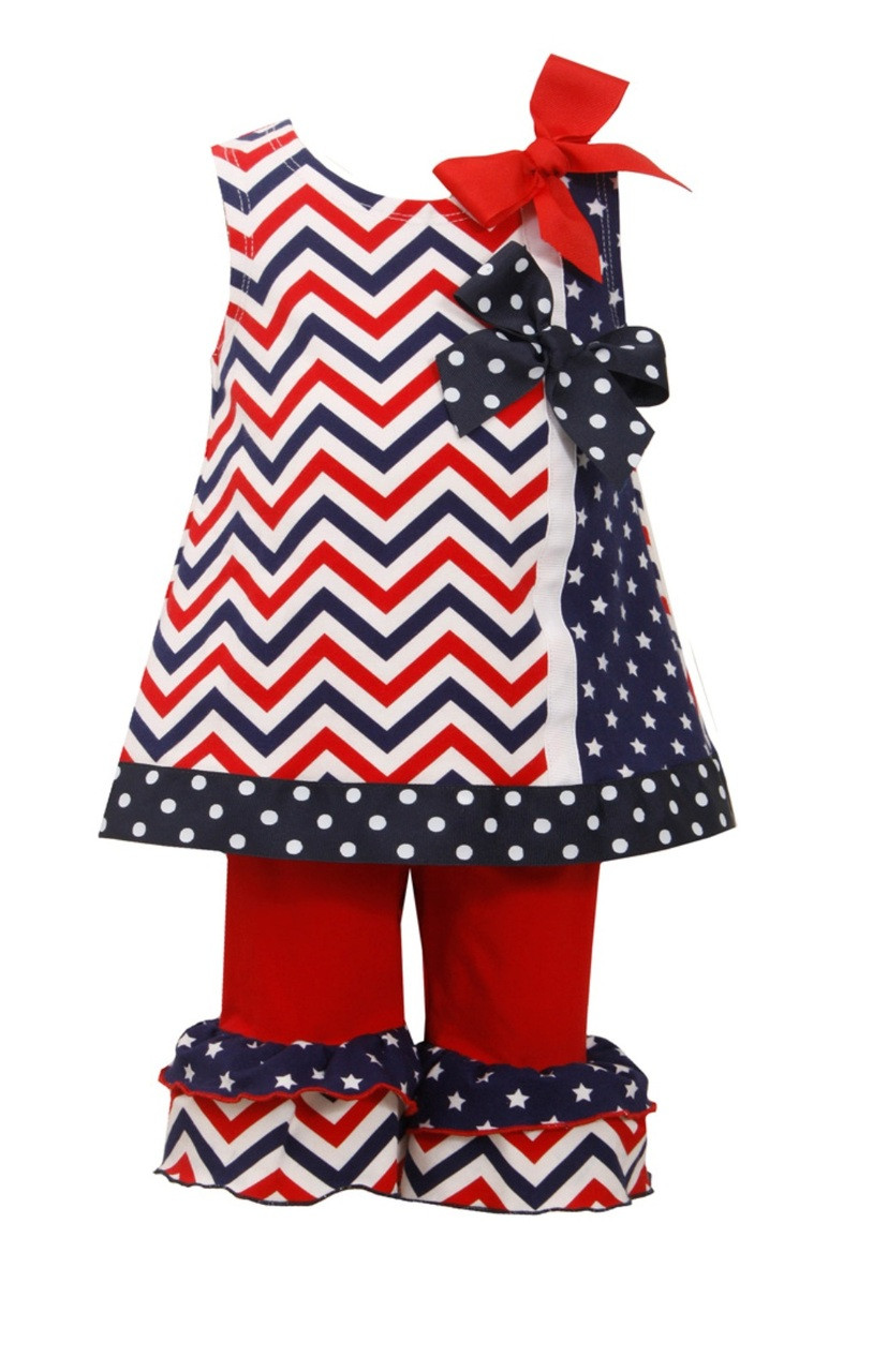 Bonnie Jean 4th July Flag Red Bow Chevron Patriotic Dress Set Outfit 0 ...