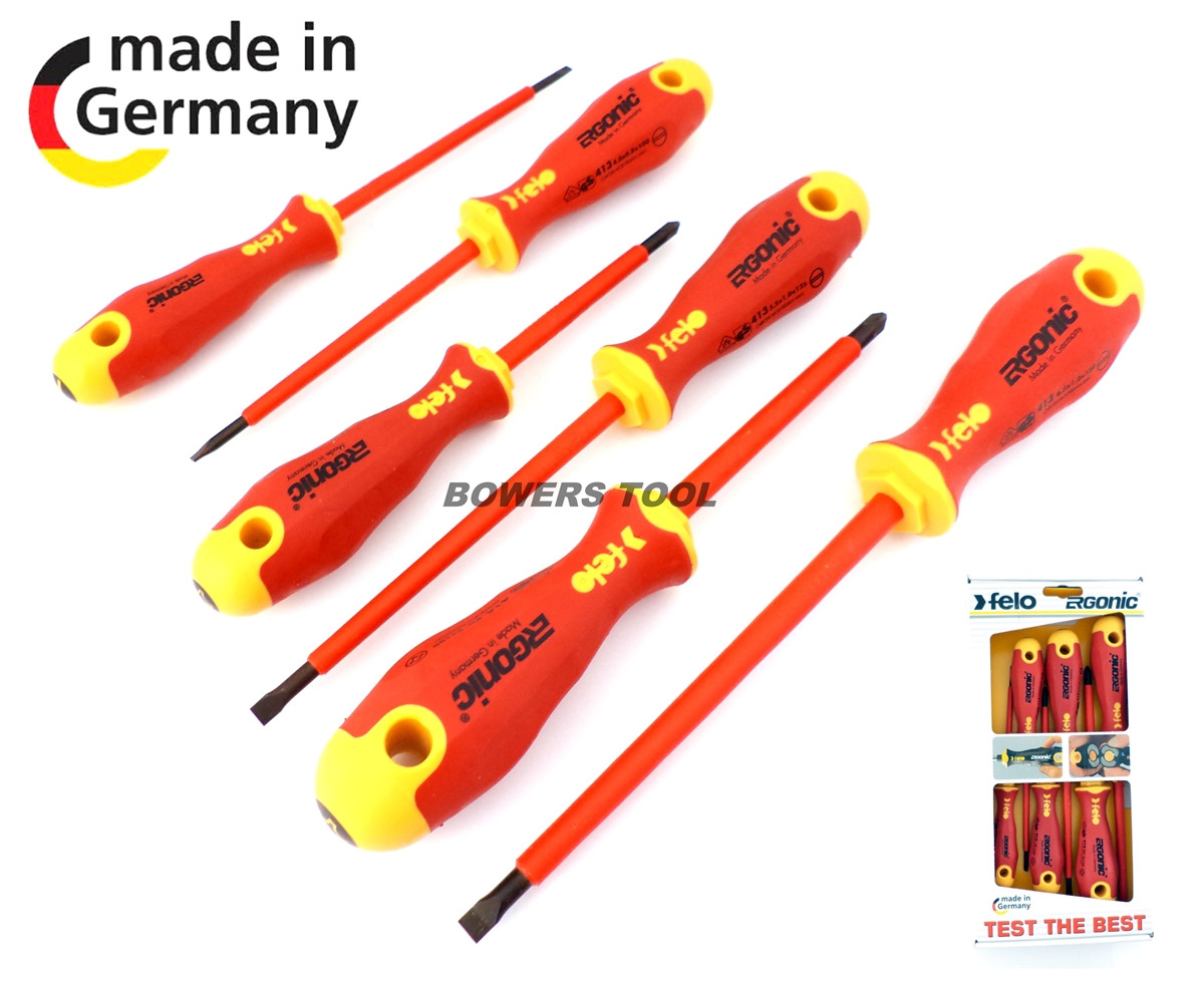Felo 6pc Insulated Electricians Screwdriver Set Cushion Grip 400 Series