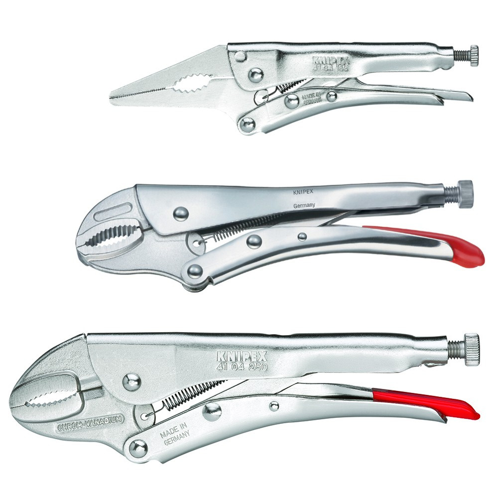 Knipex 3pc Locking Vise Pliers Set Round Grip and Long Nose Jaw 61/2