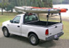 Dual rack ladder rack goes from work to play as it can carry canoes or kayaks for weekend adventures