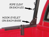 Dual Rack ladder rack helps anchor cargo with distinct types of tie-downs, including cleat and eyelets 