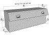 Side Mount Slant Front Truck Toolbox size cartoon showing common box measurements, along with 
the six lengths it is available in