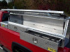 Westin Brute Slant Front Diamond Plate Aluminum Topsider With Drawers Truck Tool Box - Models 60 &, 72 on truck & showing movable drawer dividers - toolbox in truck bed NOT INCLUDED