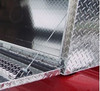 Slant Front Diamond Plate Aluminum Brute Topsider With Compartments Truck Tool Box - drop down lower door with stainless steel cable supports