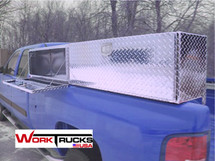 High Cube Dual Drop Down Lid Topsider Truck Toolbox is available in brite aluminum or optional black powder coating