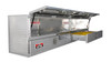 Brute High Capacity Flat Bed Stake Bed Topsider Truck Tool Box With Drawers - 96 inch model shown in brite aluminum