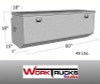 Westin 60” Rear Offset Chest Style Aluminum Truck Tool Box measurements showing the front and back offset