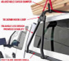 Extra Tall No Drill Truck Cap Ladder Rack features an adjustable cargo bump and tie down hook loops