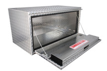 All four models of our Westin Brute Heavy Duty 14 Inch Drop Down Door Under Body Tool Boxes are fabricated with heavy duty .100 thick aluminum and feature heavy duty cable lid supports and a rain gutter.