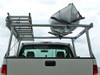 Back view of the standard Schooner Aluminum Tonneau Stake Pocket Truck Ladder Rack showing the angled legs.