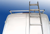 Aluminum 3-Bar Van Utility Ladder Rack With Roller System handles long, bulky ladders with ease.  Ladder not included. Shown mounted on a Transit.