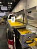 Westin Brute LosiderSafe Side Mount Truck Toolbox mounted on the driver side of the truck bed showing the removable compartment and drawer dividers.  This toolbox is also available in textured black powder coat.  BedSafe and crossbox toolboxes shown in the photo are not included.