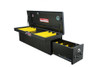 Driver Side Westin Brute LosiderSafe Side Mount Truck Toolbox in optional black textured powder coat showing the removable dividers