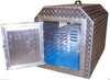 Diamond Plate Aluminum dog box has a tube style locking door with removable cold weather panel.