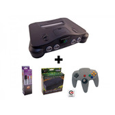 N64 System in Gray Color (ref.) Pack -(including 1x N64 system (ref.), 1 x N64 AV Cable, 1 x N64 AC, 1 x N64 CirKa long handle Controller)