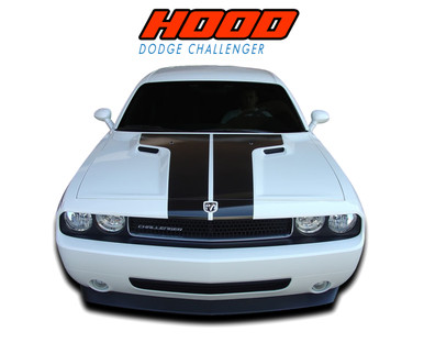 CHALLENGER HOOD : 2008 2009 2010 2011 2012 2013 2014 Dodge Challenger Factory OEM Style Vinyl Hood Graphic Rally Stripe Decal Kit (VGP-1423)