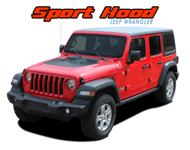 SPORT HOOD : 2018 2019 2020 2021 2022 2023 2024 Jeep Wrangler Hood Blackout Vinyl Graphics Decal Stripe Kit (VGP-5564)