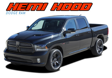 HEMI HOOD : 2009 2010 2011 2012 2013 2014 2015 2016 2017 2018 Dodge Ram Split Hood Vinyl Graphics Accent Decal Stripe Kit (VGP-3858)