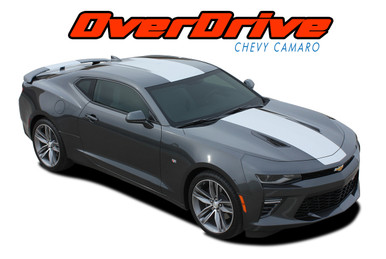 OVERDRIVE : 2016 2017 2018 Chevy Camaro Center Wide Hood Racing Stripes Rally Vinyl Graphics and Decals Kit fits SS, RS, V6 MODELS (VGP-4049)