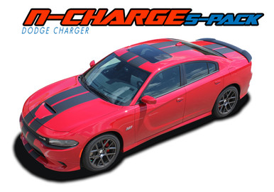 N-CHARGE RALLY S-PACK : 2015 2016 2017 2018 2019 2020 2021 2022 Dodge Charger R/T Scat Pack SRT 392 Hellcat Racing Stripe Rally Vinyl Graphics Decals Kit (VGP-4467)