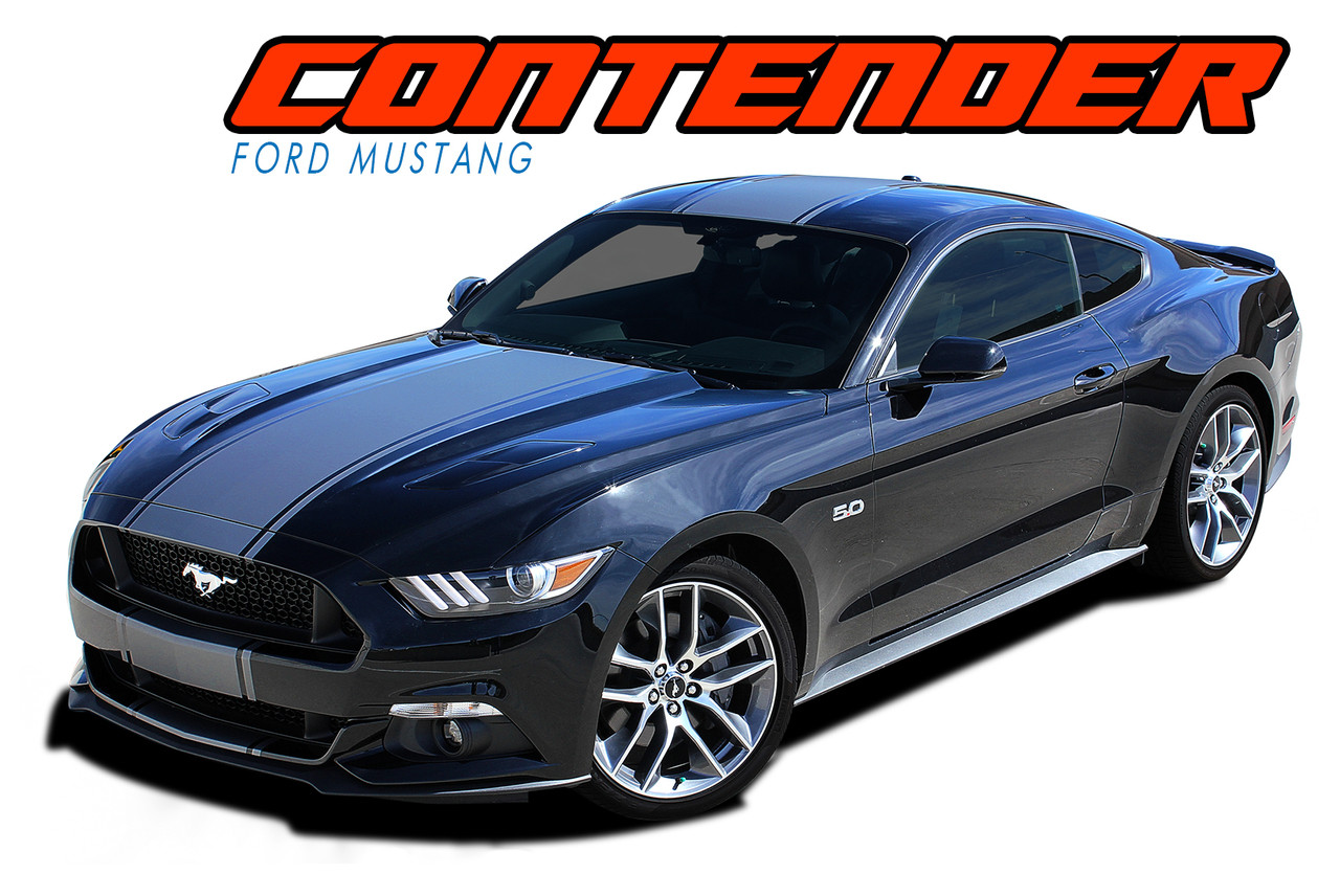 CONTENDER Center Hood Rally Stripes Decals 3M Vinyl 2015-2017 Ford Mustang V8 V6