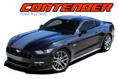 CONTENDER : 2015 2016 2017 Ford Mustang Wide Center Bumper to Bumper Hood Racing Rally Stripes Vinyl Graphics Kit (VGP-4534)