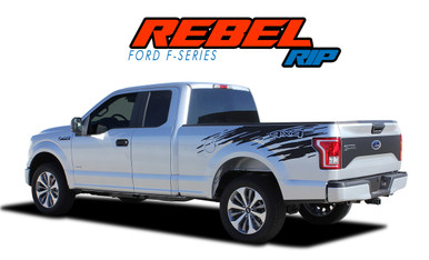 REBEL RIP : 2015-2019 2020 Ford F-150 Mudslinger Side Truck Bed 4X4 Vinyl Graphics and Decals Striping Kit (VGP-4775)