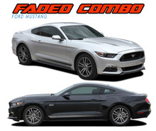 FADED COMBO : 2015 2016 2017 Ford Mustang Lower Rocker Panel and Hood Spear Fade Stripes Vinyl Graphic Decals Kit (VGP-4742.44)