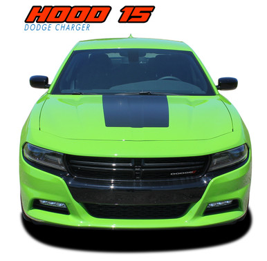 HOOD 15 : 2015 2016 2017 2018 2019 2020 2021 2022 2023 Dodge Charger SE RT Hemi Daytona Mopar Blackout Style Center Hood Vinyl Graphics Decals Kit (VGP-4929)