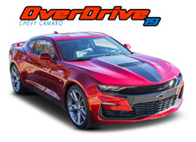OVERDRIVE : 2019 2020 2021 2022 Chevy Camaro Center Wide Hood Racing Stripes Rally Vinyl Graphics and Decals Kit fits SS RS V6 Models