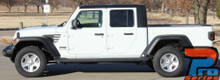 Side of white PATRIOT Jeep Gladiator Side Vent Star Vinyl Graphics Decal Stripe Kit for 2020-2024