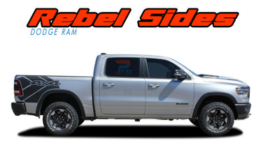 REB SIDES : 2019, 2020, 2021 2022 Dodge Ram Rebel Side Bed Decals 1500 Body Vinyl Graphics Stripes Kit (VGP-6940)