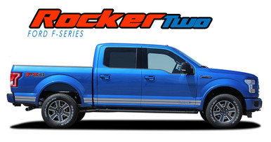 F-150 ROCKER TWO : 2021 2022 2023 2024 Ford F-150 Lower Door Rocker Panel Stripes Vinyl Graphic Decals Kit (VGP-3526)