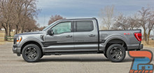Side view of gray 2021 2022 Ford F150 Stripe Graphics Package SWAY SIDE KIT 2021 2022